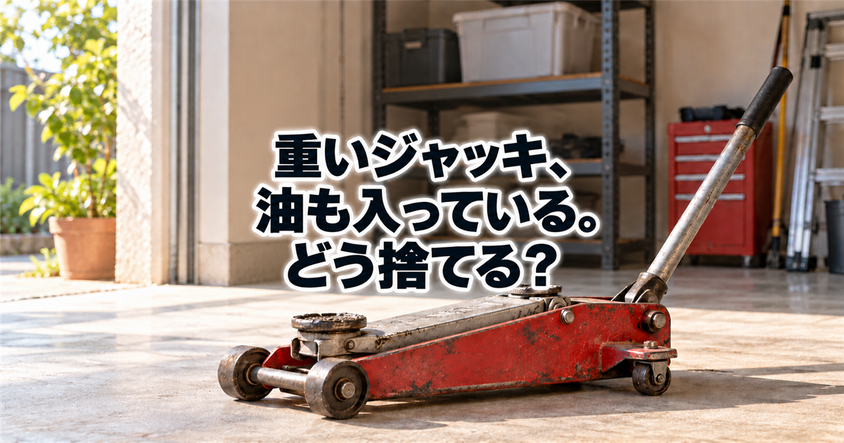 ガレージに置かれた油圧ジャッキ。重いジャッキ、油も入っている。どう捨てる？